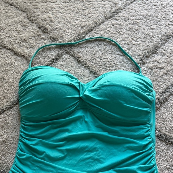 La Blanca one piece bathing suit blue teal Ruched Halter Strapless Swim Suit 14 - Picture 6 of 9